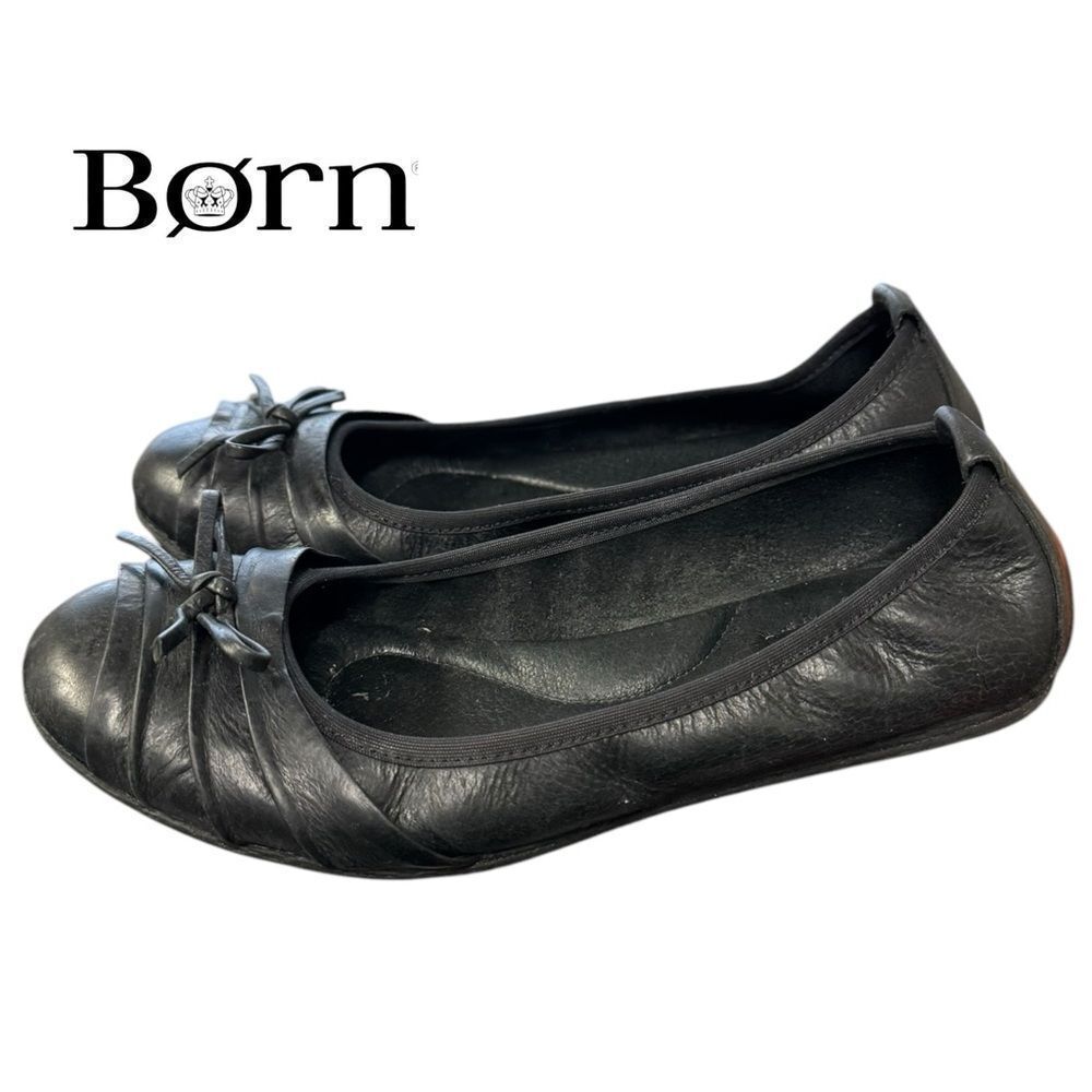 BORN Women's BlackβLeather Slip-on Bow Ballet Flats 6